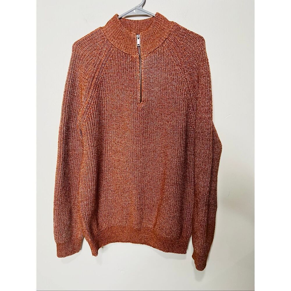 Alesbury Orange Gingerbread Marled Pullover 1/4 Zip Sweater Men's Sz L